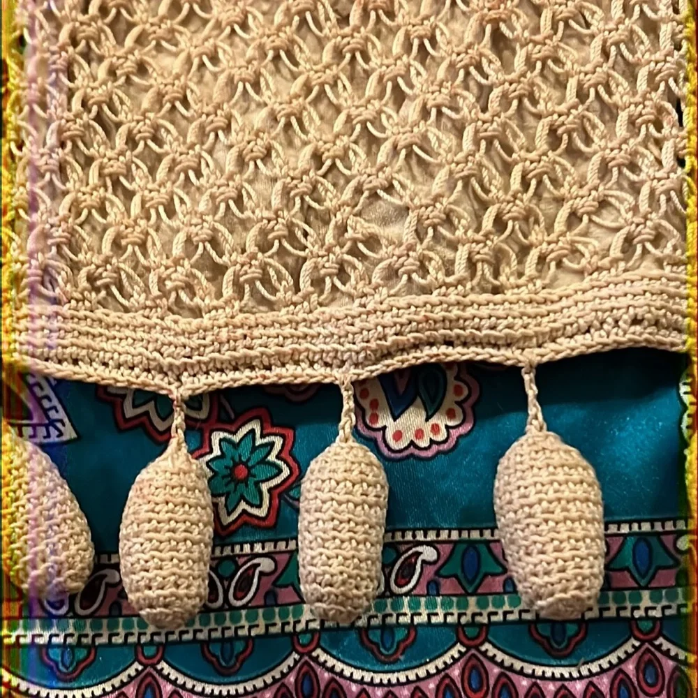 Antique crocheted lace tassels clutch purse